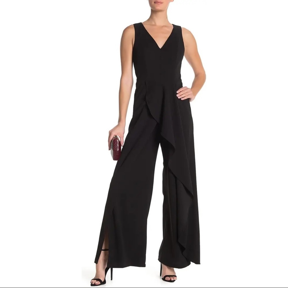 Marina Black Ruffled Sleeveless Wide Leg Jumpsuit